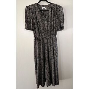 Vintage LESLIE FAY Black & Mustard Geometric All Over  Print Dress 16 Modest Y2K